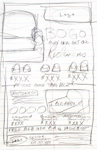 Neil's Furniture BOGO ad rough sketch