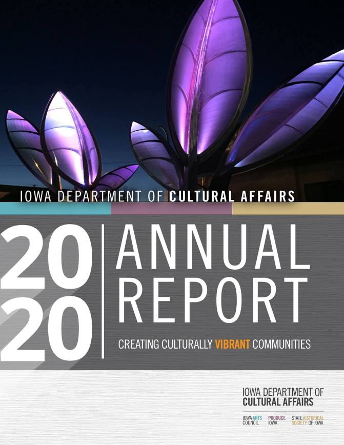 Department of Cultural Affairs: 2020 Annual Report Cover Image including a huge sculpture image.