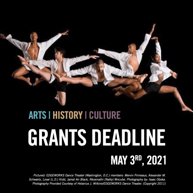 Five dancing men on black background to promote grants deadline.